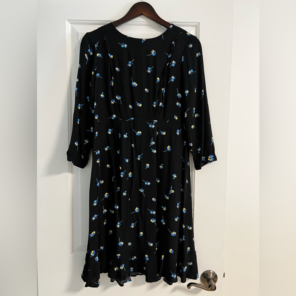 Seraphine Black Midi Dress with Blue and White Floral Design